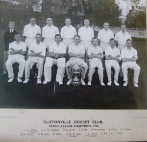 In his earlier days, a well known cricketer who played for Cliftonville Cricket Club and Ulster. Back row extreme right. 